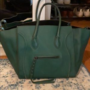Celine Green Leather Structured Tote